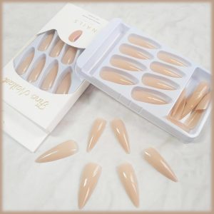 24Pcs Stiletto Press on Nails with Solid Color Design.