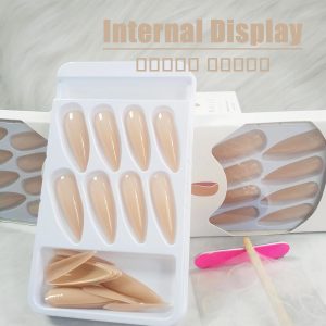 24Pcs Stiletto Press on Nails with Solid Color Design.