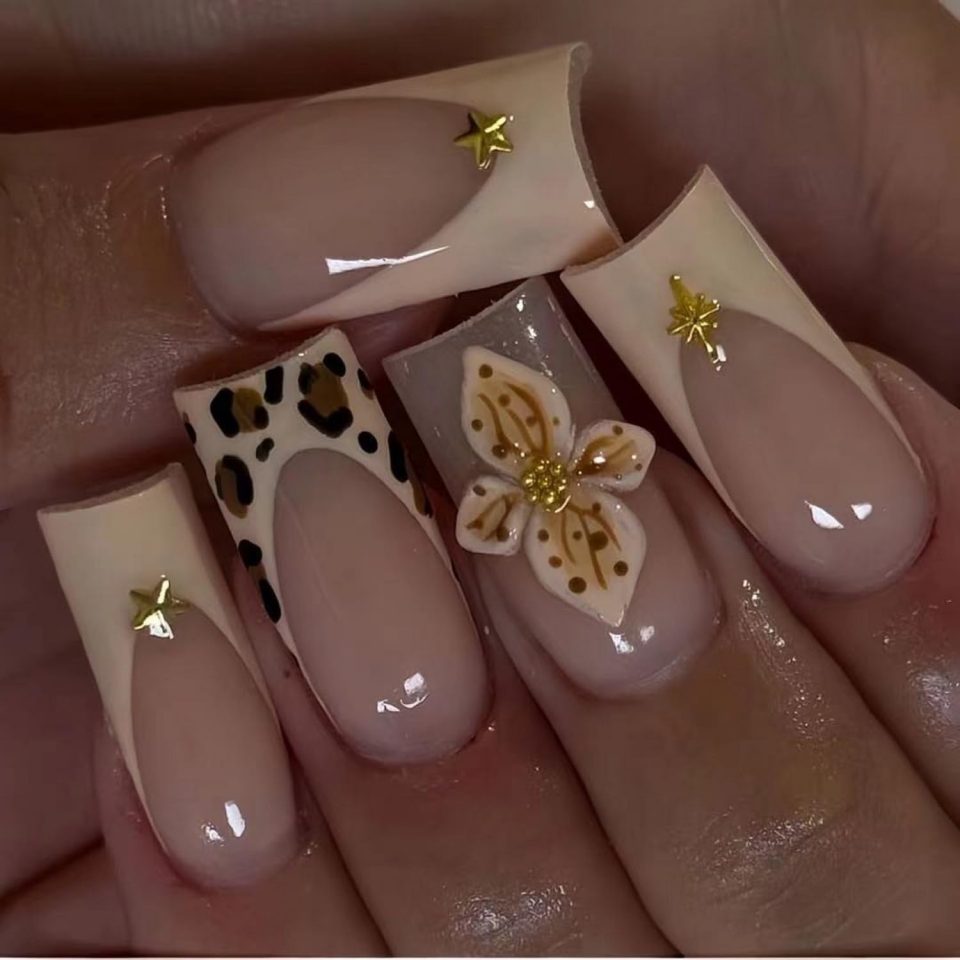 Leopard Print French Tip Press on Nails