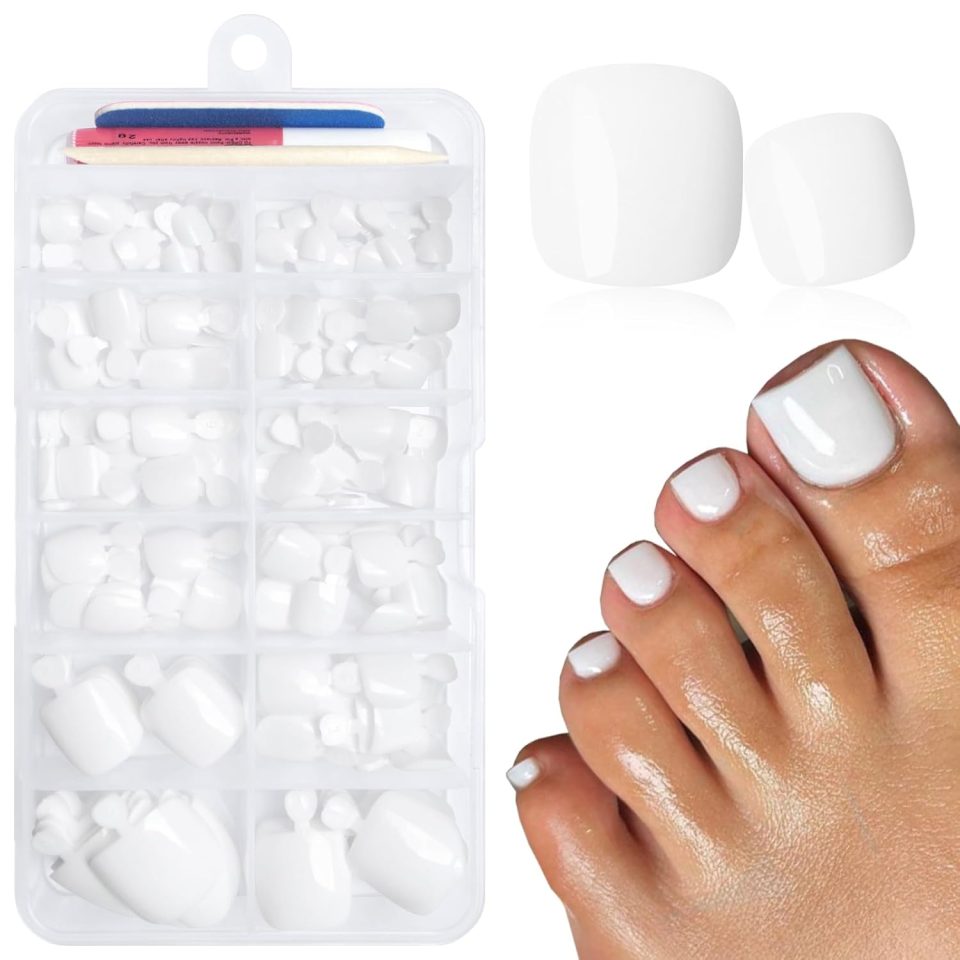 LuckForever 168pc Press on Toenails Women Fake Toe Nails with Glue Tabs.